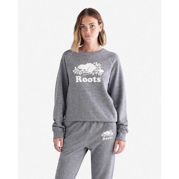 Roots Organic Cotton Original Logo Crewneck Sweatshirt Grey Womens Size Large - Picture 1 of 11